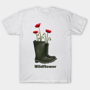 Wildflower Poppies in Rainboots T-Shirt